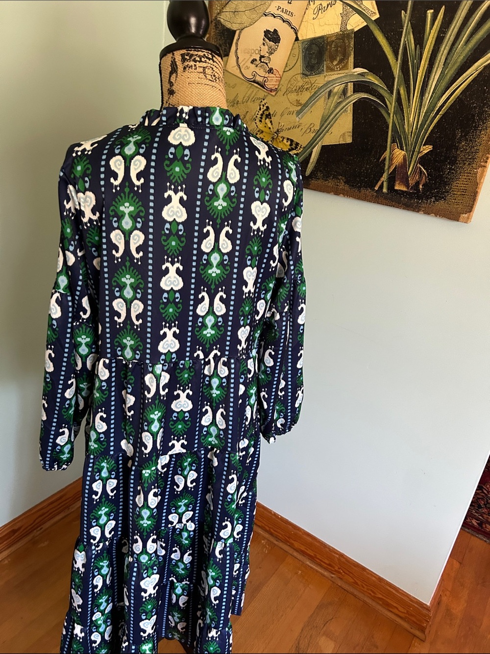 Women’s Navy Green White Printed Midi Dress - Picture 9 of 10